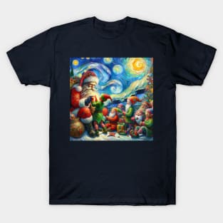 Santa & Elves Gift Preparation - Classic Oil Painting T-Shirt